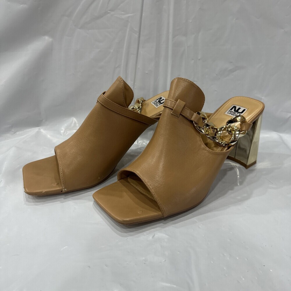 Ninety Union Ryder Womens US 11 Camel Square Toe Metal Heel Chain Sandal EBS1308